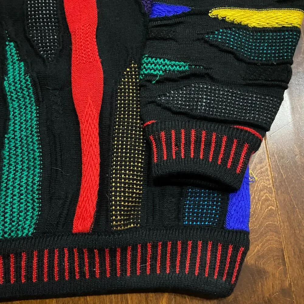 COOGI Australia Vintage 3D Knit Multicolor Crewneck Wool Sweater Men's Size L